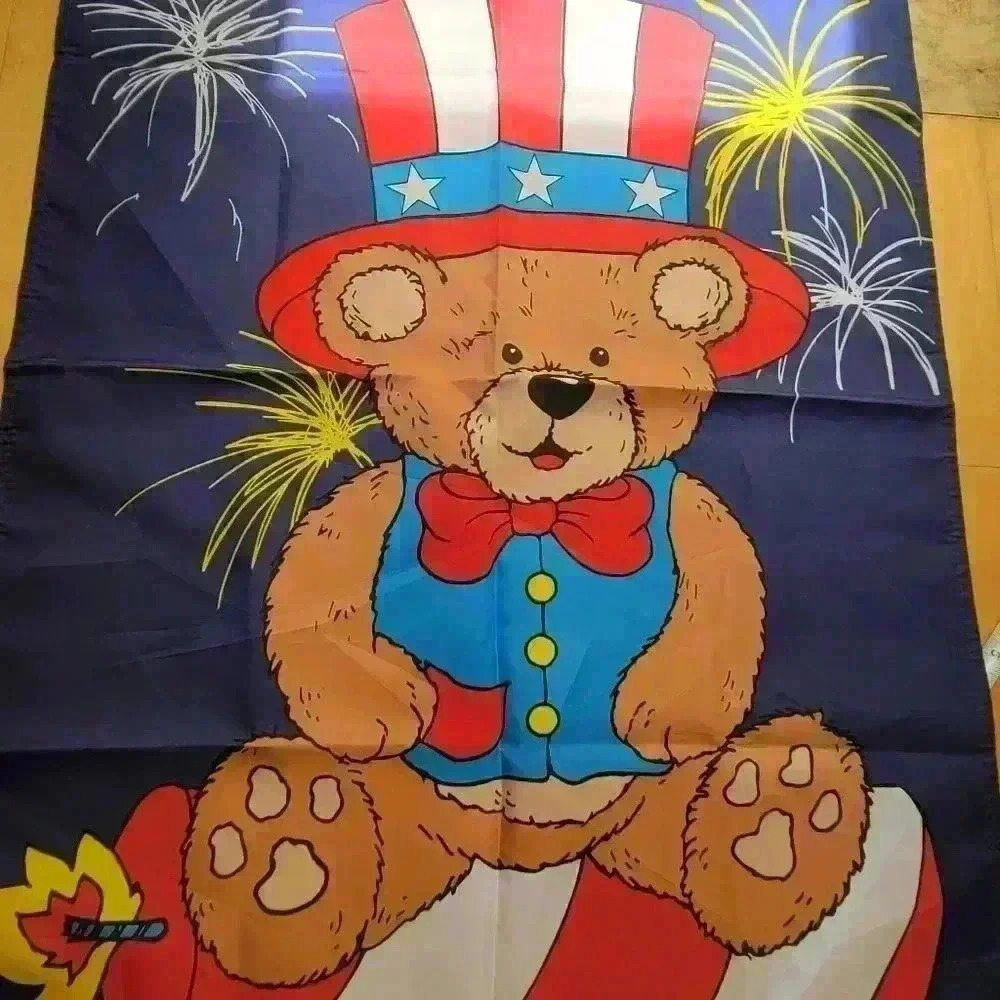Vintage RARE Patriotic Teddy Bear 97 Firework USA Large Flag Independence Day - Picture 9 of 10